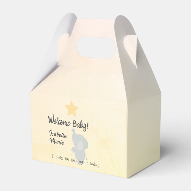 Whimsical Elephant Welcome Baby Favour Box (Front Side)