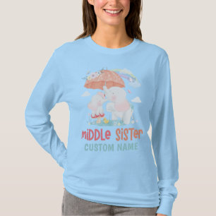 Whimsical Elephants Middle Sister Custom Name T-Shirt
