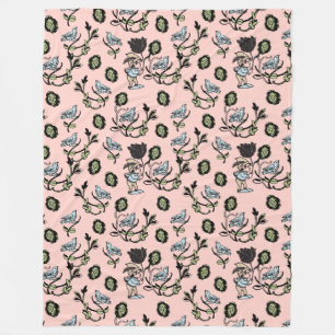 Whimsical Elf and Bird Pattern on Pink Fleece Blanket