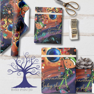 Whimsical Elf & Bird Baby Shower Personalized  Wrapping Paper