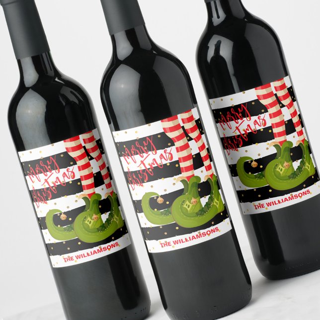 Whimsical Elf Legs Christmas Wine Label (Creator Uploaded)
