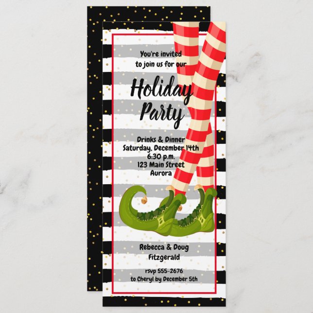 Whimsical Elf Legs Holiday Christmas Invitations (Front/Back)