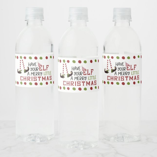 Whimsical Elf Legs Merry Little Christmas Water Bottle Label (Bottles)