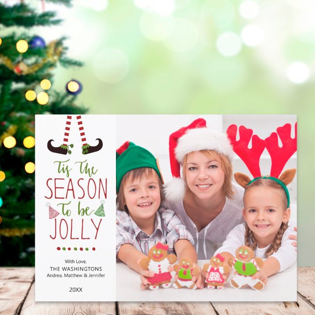 Whimsical Elf SEASON TO BE JOLLY Holiday Card (Creator Uploaded)