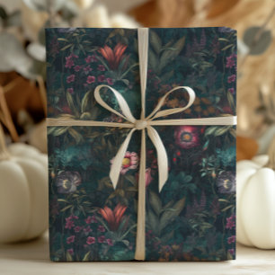 Whimsical Emerald and Pink Floral Decoupage Wrapping Paper