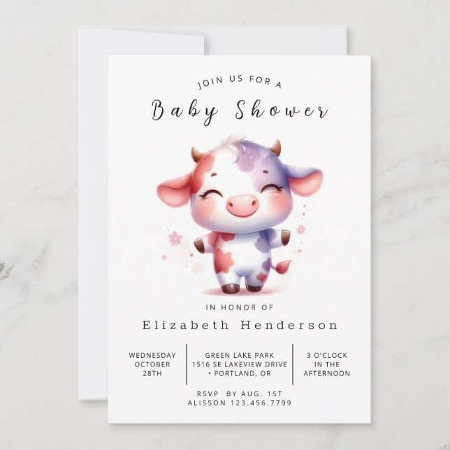 Whimsical Enchanted Cow Baby Shower  Invitation (Front)