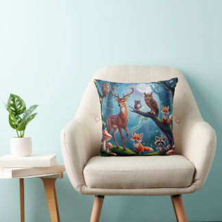 Whimsical Enchanted Forest Animals Pillow