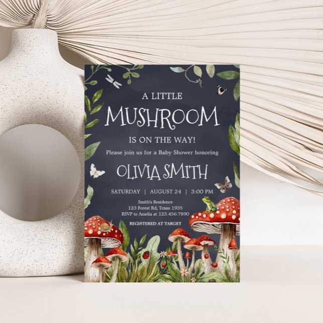 Whimsical Enchanted Forest Mushroom Baby Shower Invitation (Rustic Mushroom Baby Shower Invitation)