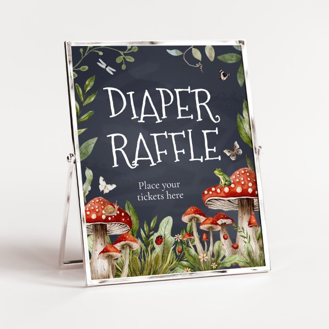 Whimsical Enchanted Forest Mushroom Diaper Raffle Poster (Rustic Mushroom Baby Shower Diaper Raffle Sign)