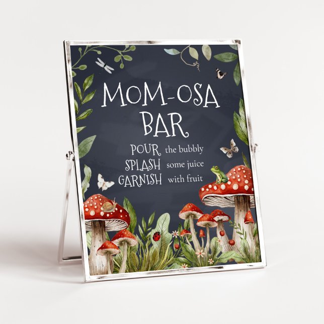 Whimsical Enchanted Forest Mushroom Mum Osa Bar Poster (Rustic Mushroom Baby Shower Mom Osa Bar Sign)