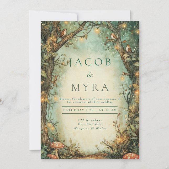 Whimsical Enchanted Forest Toadstool Wedding Invitation (Front)