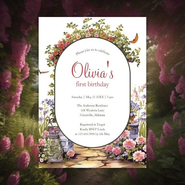 Whimsical Enchanted Garden Girl 1st Birthday Invitation (Creator Uploaded)