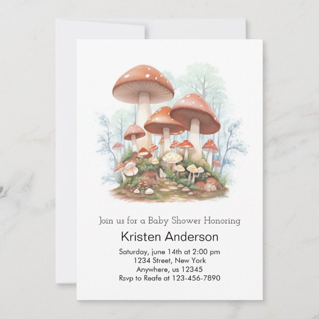 Whimsical Enchanted Mushroom Girl Baby Shower Invitation (Front)