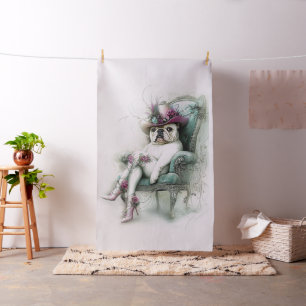 Whimsical English Bulldog Vintage Ornate Chair Fabric