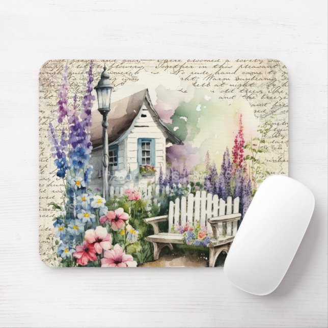 Whimsical English Cottage Fairytale Flower Garden Mouse Mat (With Mouse)