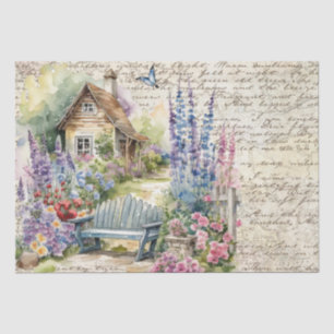 Whimsical English Cottage Garden Bench Old Letter Tissue Paper