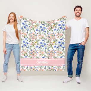 Whimsical English Garden Blooms Fleece Blanket