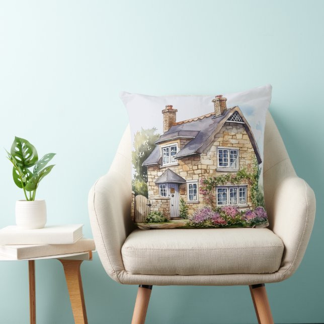 Whimsical English Stone Cottage Flower Garden  Cushion (Chair)