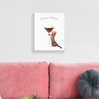 Whimsical Espresso Martini Cat Bar Cart Canvas Print