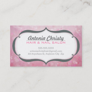 WHIMSICAL ethereal bokeh fancy frame grey pink Business Card