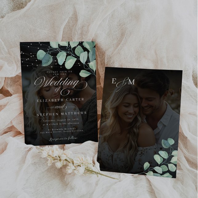 Whimsical Eucalyptus Photo Wedding Invitation (Creator Uploaded)