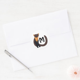 Whimsical European Pine Marten Monogram Classic Round Sticker
