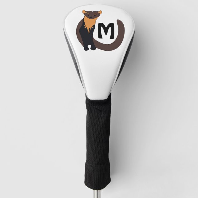 Whimsical European Pine Marten Monogram Golf Head Cover (Front)