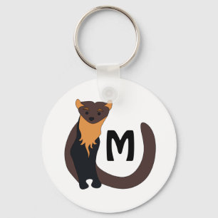 Whimsical European Pine Marten Monogram Key Ring