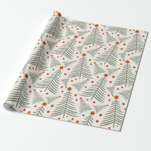 Whimsical Evergreen Christmas Tree Star Pattern Wrapping Paper