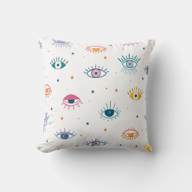 Whimsical Eye and Star Pattern Cushion (Front)