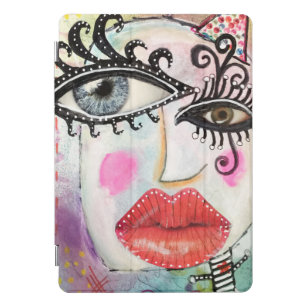 Whimsical Face Abstract Artsy Big Eyes Neon Pink iPad Pro Cover
