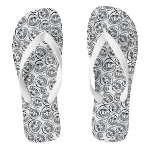 Whimsical Faces: Playful Black and White Cartoon Flip Flops