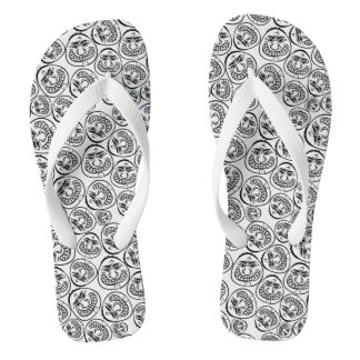 Whimsical Faces: Playful Black and White Cartoon Flip Flops