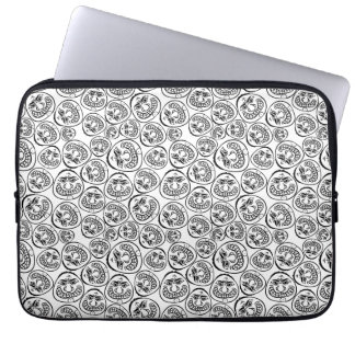 Whimsical Faces: Playful Black and White Cartoon Laptop Sleeve