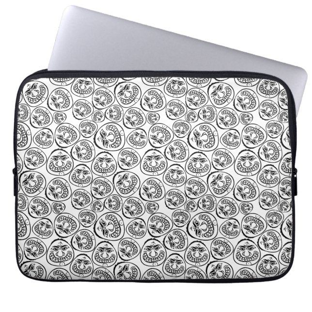 Whimsical Faces: Playful Black and White Cartoon Laptop Sleeve (Front)