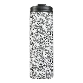 Whimsical Faces: Playful Black and White Cartoon Thermal Tumbler