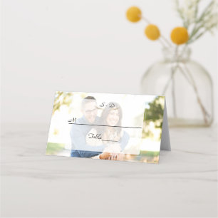 Whimsical Faded Photo Geometric Wedding Place Card