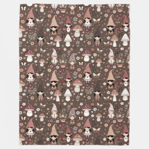 Whimsical Fair Gnomes and Mushrooms Personalized Fleece Blanket