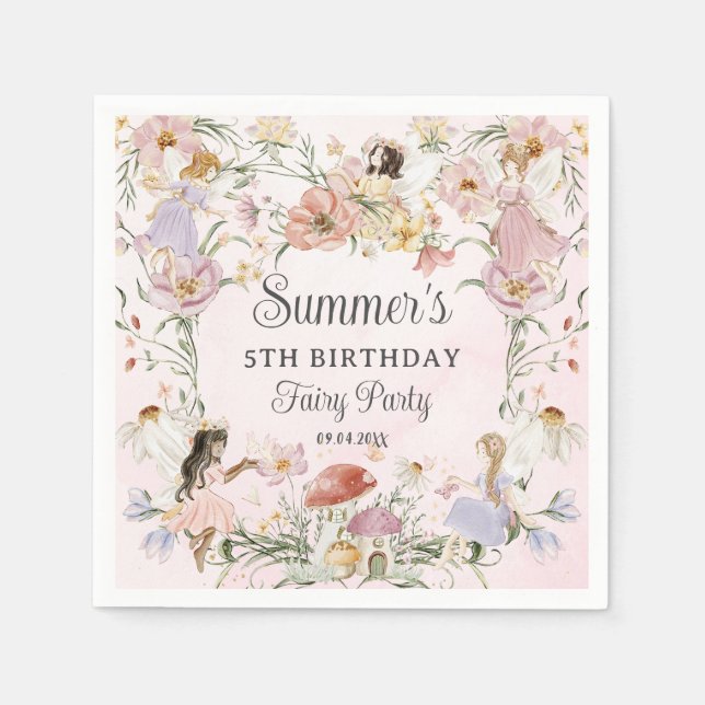Whimsical Fairies Birthday Flower Garden Meadow Napkin (Front)