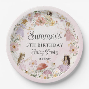 Whimsical Fairies Birthday Flower Garden Meadow Paper Plate