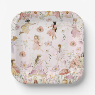 Whimsical Fairies Birthday Flower Garden Meadow Paper Plate