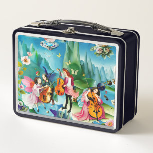 Whimsical Fairies Playing Musical Instruments Metal Lunch Box