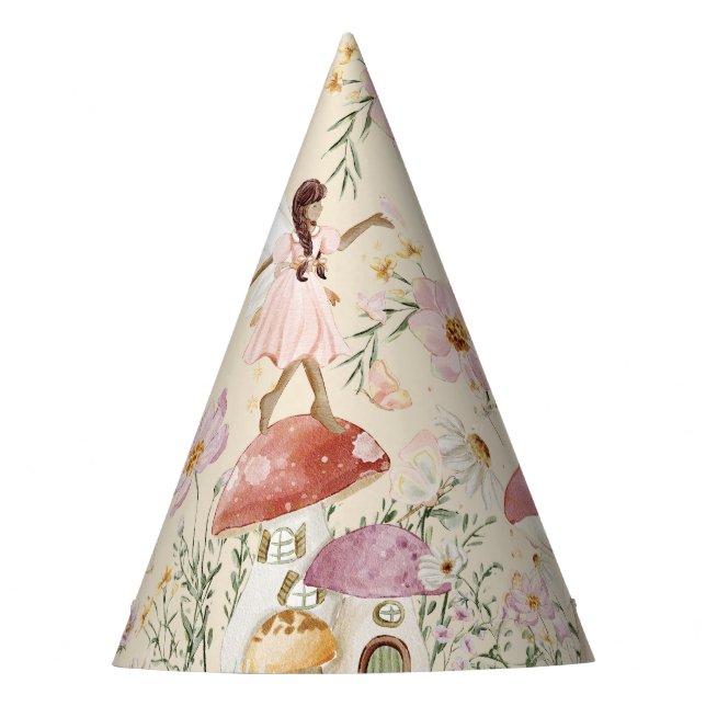 Whimsical Fairies Wildflower Meadow 1st Birthday Party Hat (Front)