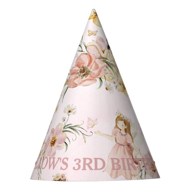 Whimsical Fairies Wildflower Meadow Birthday Party Hat (Front)