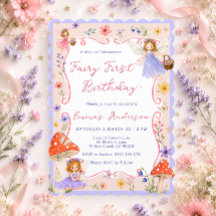 Whimsical Fairy 1st Floral Girls Birthday