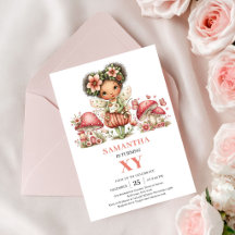 Whimsical Fairy 5th Birthday Blush Flowers Invite