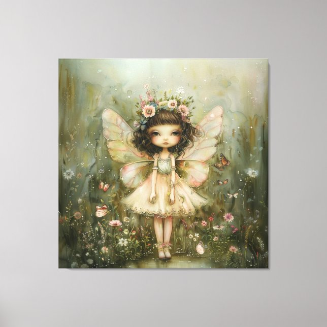 Whimsical Fairy and Wildflowers Canvas Print (Front)