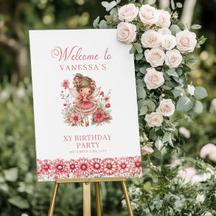 Whimsical Fairy Blush Flowers 4th Birthday Welcome Poster