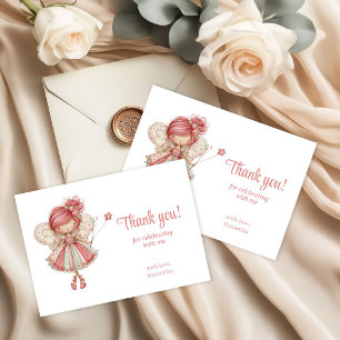 Whimsical Fairy Blush Pink Flowers 7th Birthday Thank You Card