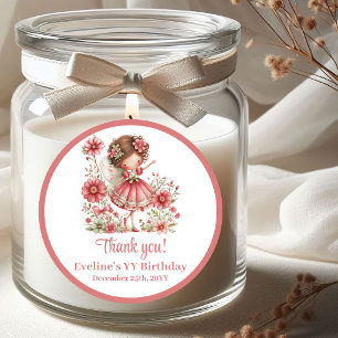 Whimsical Fairy Blush Pink Flowers Girl Birthday   Classic Round Sticker